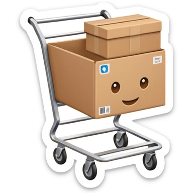 shopping cart with a small box inside sticker