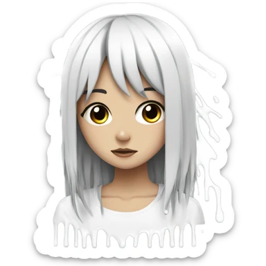 white paint dripping over an anime girl with black hair sticker