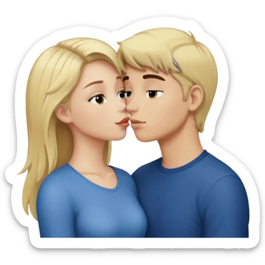 Blonde girl kissing brunette boy sticker