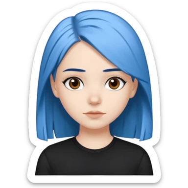 White girl with straight blue hair and brown eyes with black eyebrows sticker