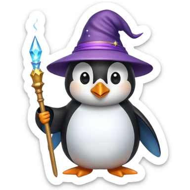 penguin wizard, casting a spell, sparkles sticker