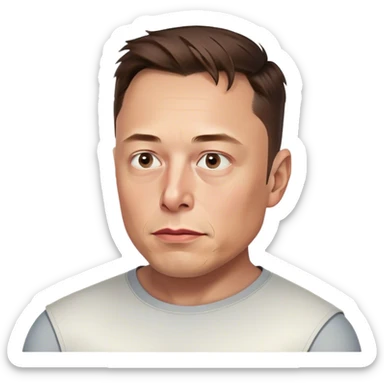 A photorealistic emoji of Elon Musk's head, no neck, slightly turned right, with a concerned expression. Highly detailed, realistic features, smooth shading, and Apple-style lighting. Transparent background sticker