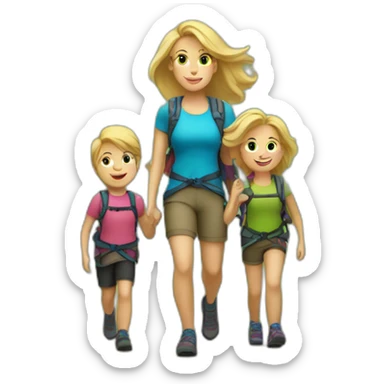 Mom hiking with Kids blond hair sticker