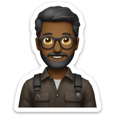 Ingeniero Electrónico piel café oscura con lentes grandes y barba corta sticker