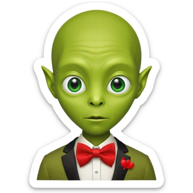 Green alien with red bowtie sticker