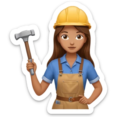 beautiful girl with long brown hair constructing new kitchen sticker