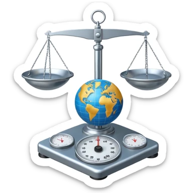 A globe on a weighing scale sticker