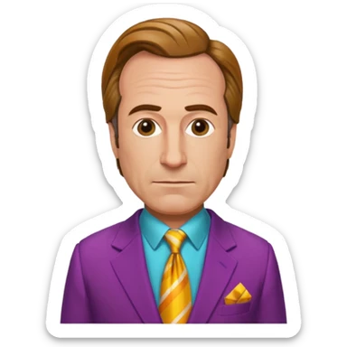 Saul Goodman from Breaking Bad, colorful suit, characteristic hairstyle, charismatic expression sticker