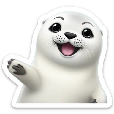 fluffy harp seal happy with flippers up in the air sticker
