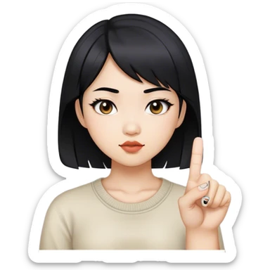 Short side-parted black hair Asian girl showing middle finger sticker