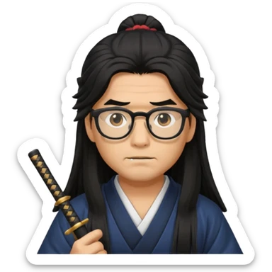 Long Haired Samurai with Glasses,Long-haired ronin adjusting spectacles sticker