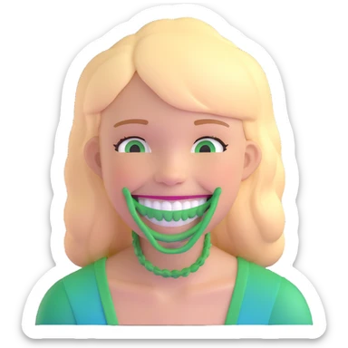 girl smiling with green braces on teeth sticker