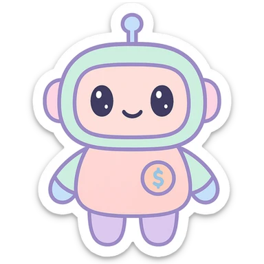 friendly and modern robot mascot for a finance app with subtle money or finance elements sticker