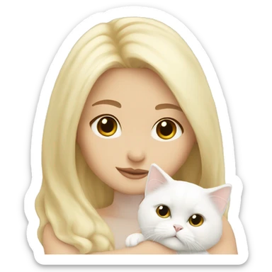 Blonde girl snuggling white Persian cat sticker