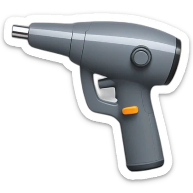 dark grey handheld mini vacuum cleaner shaped like a gun in an L shape that has a narrow pointed end sticker