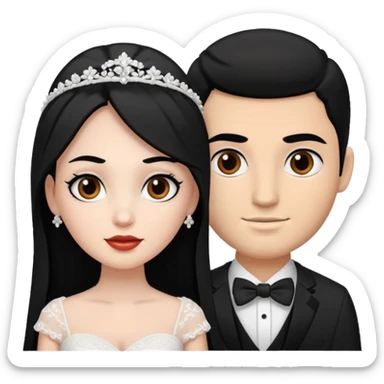 White skin Bride with black hair black eyes and brown skin groom with black hair black eyes sticker