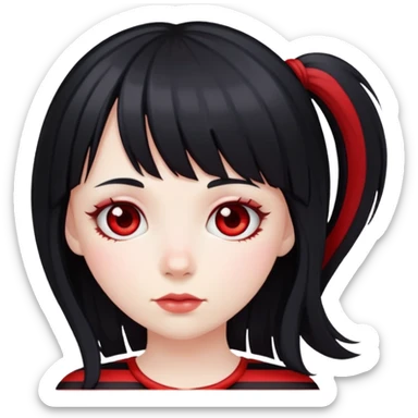 Pale girl, long black hair with red striped hair and bangs sticker