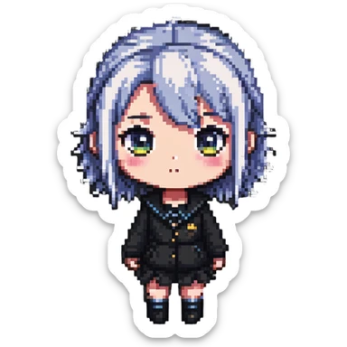 chibi anime character in pixel art style with big eyes and cute expression sticker