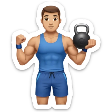buff man with blue shorts holding kettlebell sticker