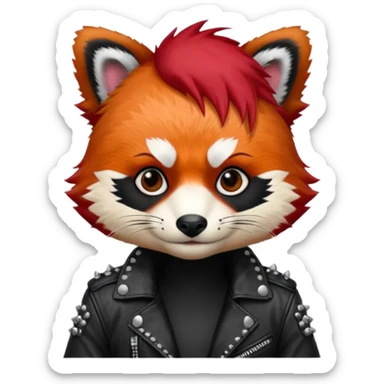 punk red panda with red and black hair sticker