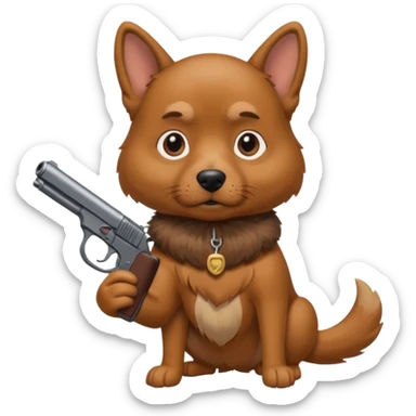 A dog holding a gun sticker