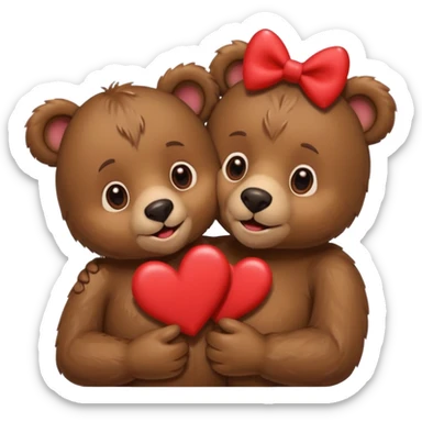 female bear with bow on her head and male bear hugging, couple, surrounded by hearts, playful and loving, cute sticker
