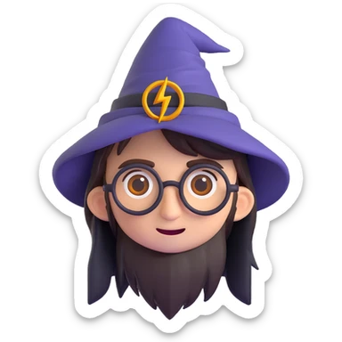 Harry Potter emoji with round glasses, lightning scar, wizard hat sticker