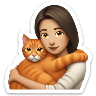 Brunette woman snuggling orange cat sticker