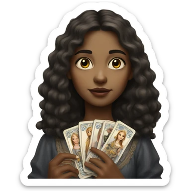 realistic portrait of a girl in the hands of a tarot  sticker