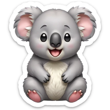 cinematic-cute-yawning-koala-portrait-emoji,-head-tilted-slightly-with-a-dramatic,-wide-open-yawn,-showcasing-a-soft,-downy-grey-fur-with-drooping-ears-and-round-eyes-barely-open-in-drowsy-contentment,-simplified-yet-irresistibly-adorable, realistic fluffy sticker