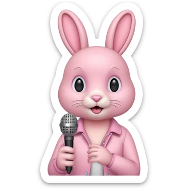 pink bunnie singing , holding mic sticker