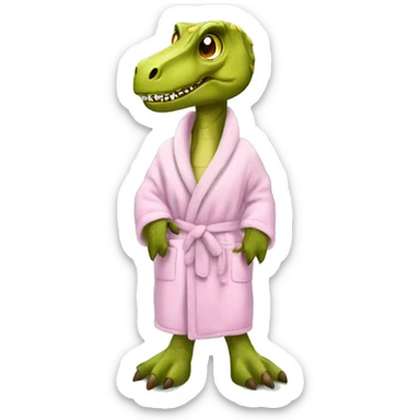 t rex wearing a dressing gown and slippers for spa day sticker