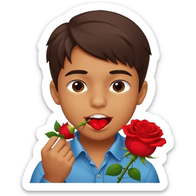 naughty-looking boy biting a rose in his mouth sticker