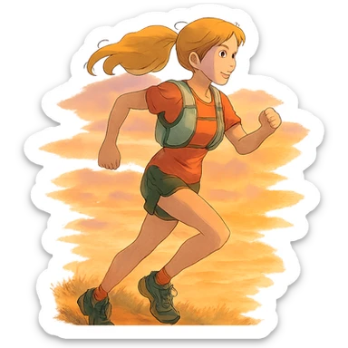 ghibli style trailrunner girl blondie on sunset sticker