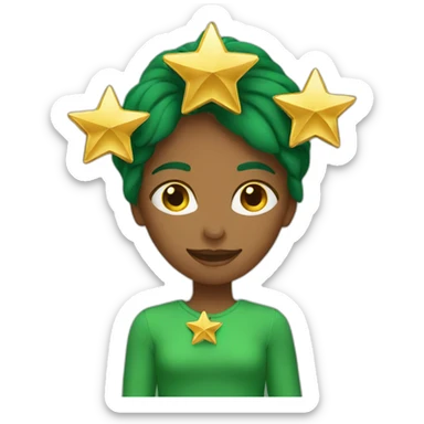 Green women holding three gold stars above head sticker