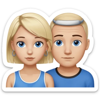 Caucasian guy with dark brown buzzed hair and hoop earring and blue eyes and Caucasian girl with blonde bob hair and hoop nose piercing and brown eyes sticker