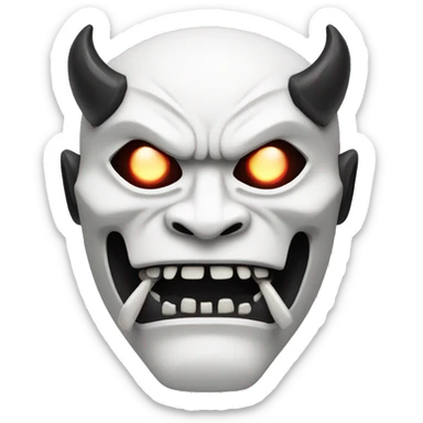 White cyberpunk oni mask with visible fangs. sticker