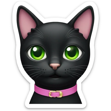 black cat with green eyes and pink collar sticker