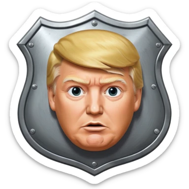 a shield with hyper realystic Donald Trump's face sticker