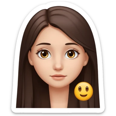 beautiful girl with long brown dark hair straight and with gray eyes with a small birthmark on her cheek emoji ios 18 sticker
