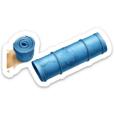 blue blueprint plan with white drawings like a treasure map sticker