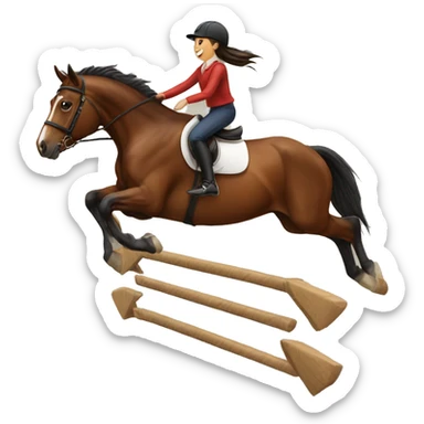 Girl and bay horse jumping sticker