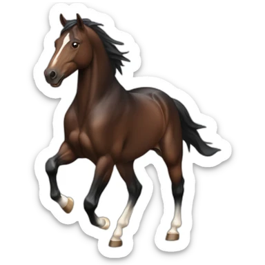 galloping dark bay horse with headmark sticker