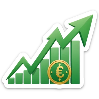 An upward trending arrow on a chart, with a euro symbol next to it, representing personal and professional growth through a training budget. Minimalist emoji look. sticker