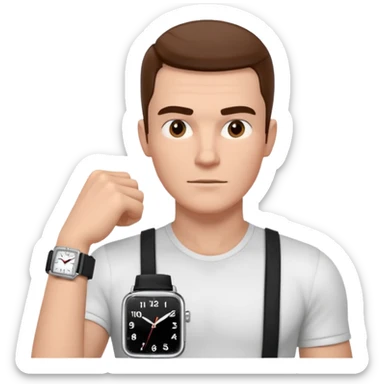 man wearing a black strap watch portrait, head and shoulders only, square jawline, strong facial structure, confident expression, black strap wristwatch visible, 3D cartoon, mobile game icon style, clean background, no text, no watermark
 sticker
