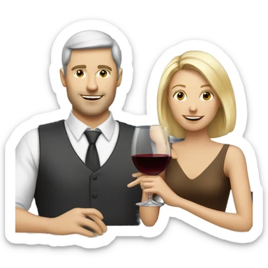 A white man with brown hair drinking wine with his blonde wife sticker