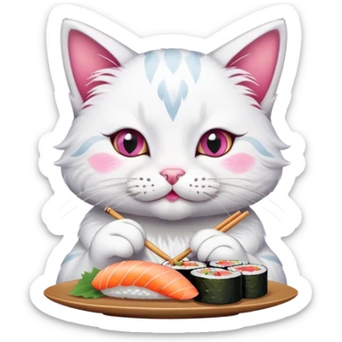 cute cat with tattoos eating sushi sticker