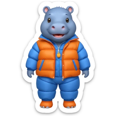 a full body of cute hippo with puffer clothes sticker