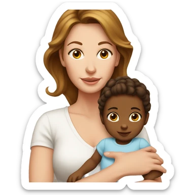 White mom with brown hair holding her 6 month baby girl  sticker