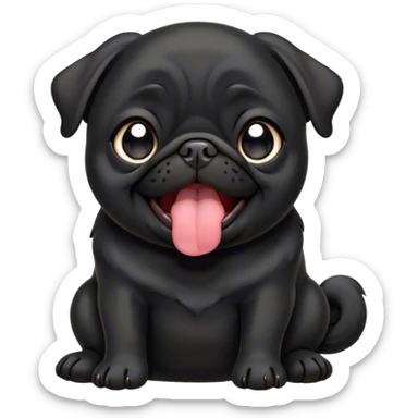 Cinematic Cute Yawning Black Pug Portrait Emoji, Head tilted slightly with a dramatic, wide-open yawn, showcasing a smooth black coat with a velvety texture, floppy ears slightly drooping, round dark eyes barely open in drowsy contentment, Simplified yet irresistibly adorable features, highly detailed, glowing with a soft, cozy glow, high shine, relaxed yet expressive, stylized with a touch of whimsy, bright and endearing, soft glowing outline, capturing the essence of a sleepy yet affectionate companion, so drowsy it feels like it could stretch out of the screen and curl up for a nap! sticker